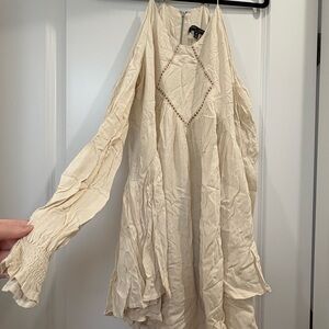 Romeo & Juliet Couture Boho Beige Dress with Lace Accents and Cutouts (Size M)